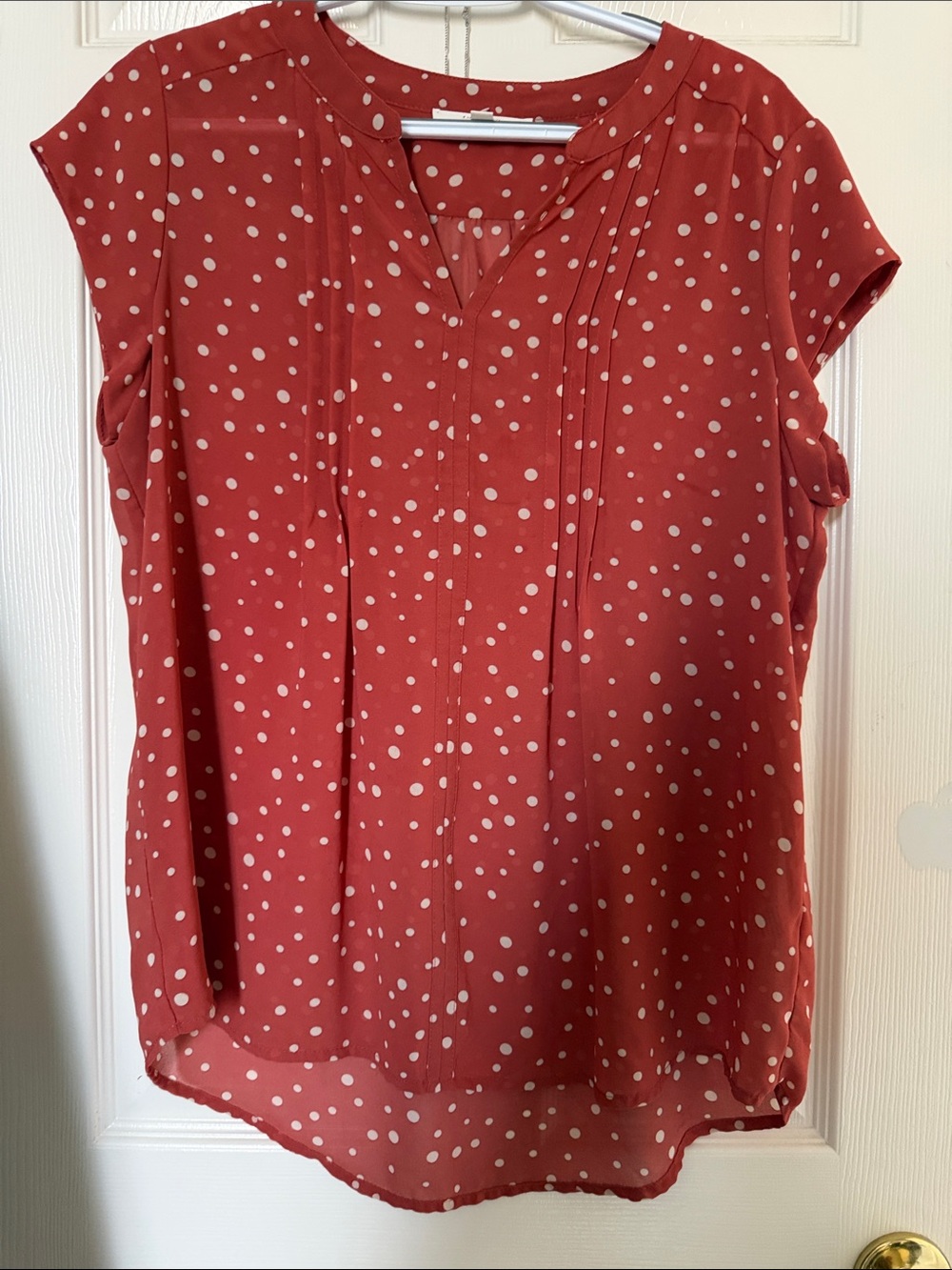 Polka Dot Cap-Sleeve Blouse - Rust Red